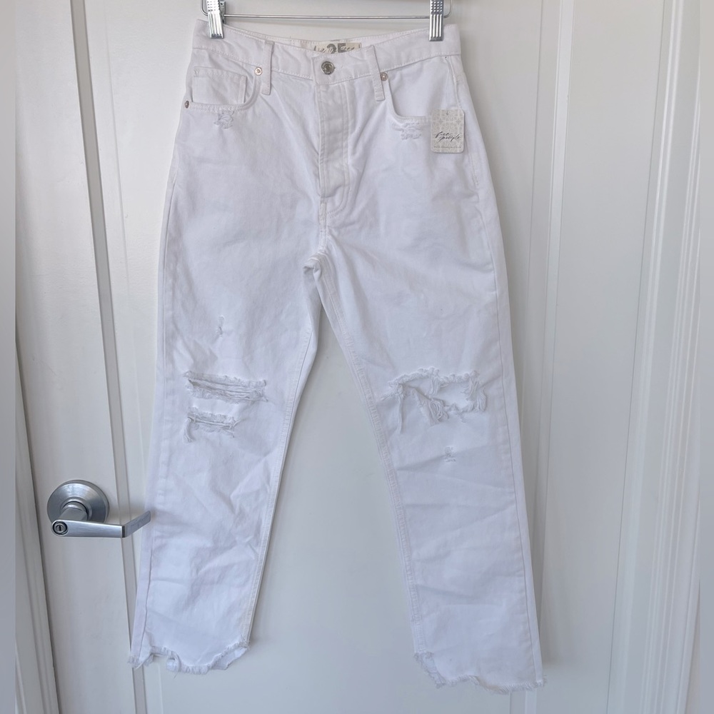 Free People We The Free Tapered Baggy Boyfriend Womens Jeans Chalk White Size 25